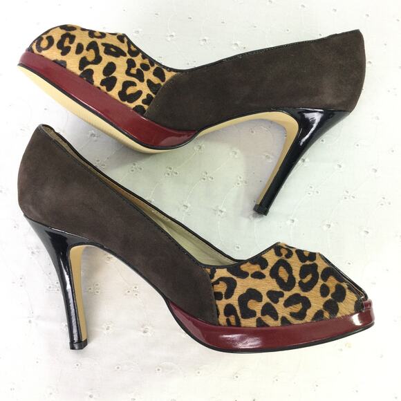 Chi Faichi Chita Print Calf Hair Leather Suede Baddie Peep Toe Mob Wife Heel 9M - Picture 7 of 12